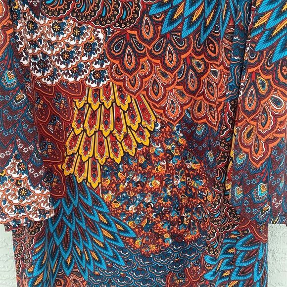 Coco Bianco Women's XL Multicolor Paisley Bell Sleeve Cold Shoulder Top - Picture 4 of 9